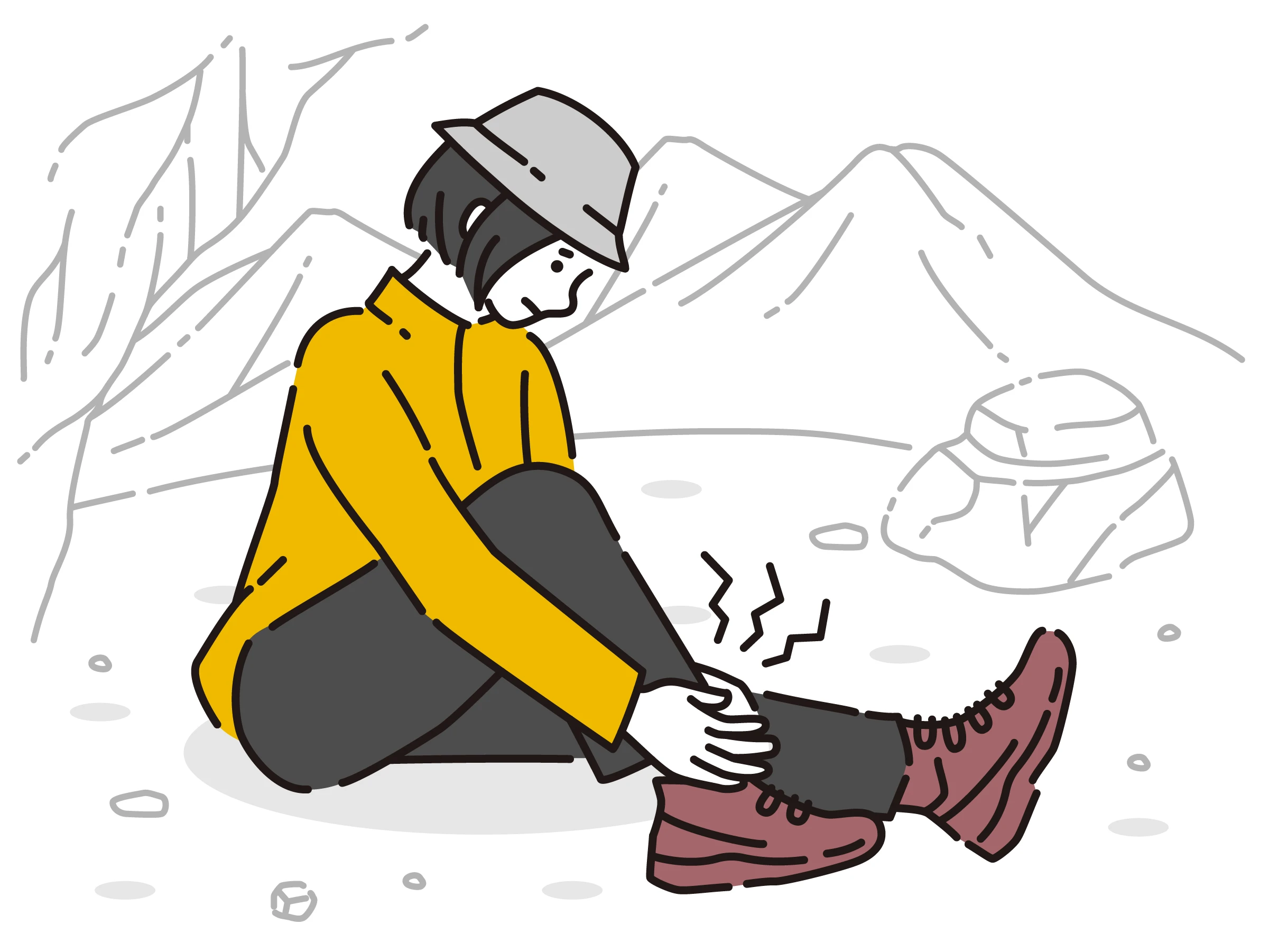 下山中に足を痛めた登山者